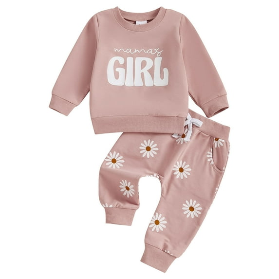 Caqnni Toddler Baby Girl Outfits Long Sleeve Shirts Sweatshirt with Pants 2Pcs Winter Clothes Girl's Winter Clothing Gift 2-piece Setï¼Pinkï¼18-24 Months