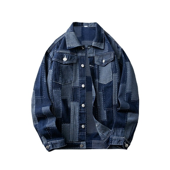 Caqnni Jackets for Men Male Loose Casual Denim Jacket Retro Work Shirt Fall Winter Jacket (Blue,XL)