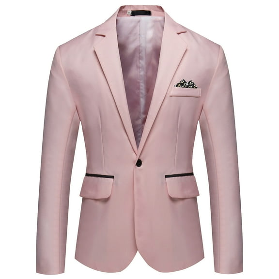 Caqnni Jackets for Men Men's Notch Lapel Three Button Slim Fit Lightweight Vintage Long Sleeve Blazerss Jacket Sport Coat (Pink,XXL)