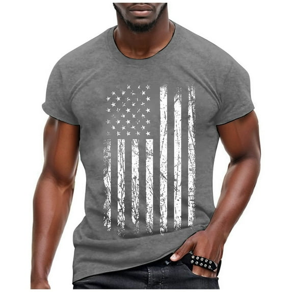 Caqnni July 4th Shirts for Men Big and Tall Washed USA Flag Patriotic T-Shirts Mens T Shirt Gray,M)