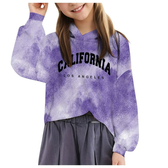 Caqnni Kid Girls Letter Graphic Print Girls Hoodies Sweatshirt Pullover Cute Los-Angeles Oversized Pullover (8-9 Years,Beige)