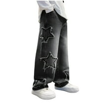 Caqnni Kids Boys Casual Baggy Wide Leg Denim Pants Elastic Waist Casual Jeans Age 5-14 Teen Boys Pants Boys 9-10 Years