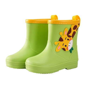 Caqnni Kids Rain Boots for Girls Boys Toddler Waterproof Rubber Cute Printed with Easy-On Handles Anti-Slip Mud Rain Boot (Green,26)