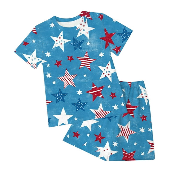 Caqnni Kids Toddler Baby Boy GirlsShort Sleeve T Shirt Elastic Waistband Casual Elastic Shorts 2PCS Outfit Pajamas & Dailywear Set 4-5 Years,Sky Blue