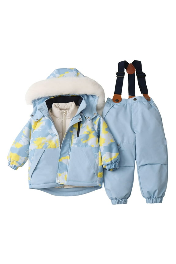 Baby Boys Outfit Sets Toddler Kids Baby Boys Girls Snowsuit Winter Clothes Jumpsuit - Hooded Jacket Coat Set Size 12M-5Y Snowsuit Winter Warm Outfit Sets (A01-Blue,12-18 Months)