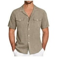 thumbnail image 1 of Caqnni Linen Shirts for Men Short Sleeve Linen Shirts Casual Button Down Shirts Summer Beach Hawaiian Shirt for Men(Khaki,3XL), 1 of 5