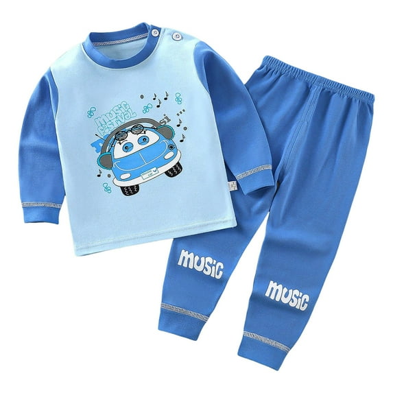 Caqnni Little Boy Fall Winter Clothes Pajama Outfits Crewneck Sweatshirt Tops Jogger Pants Sets Sweatsuit (Blue,3-6 Months)
