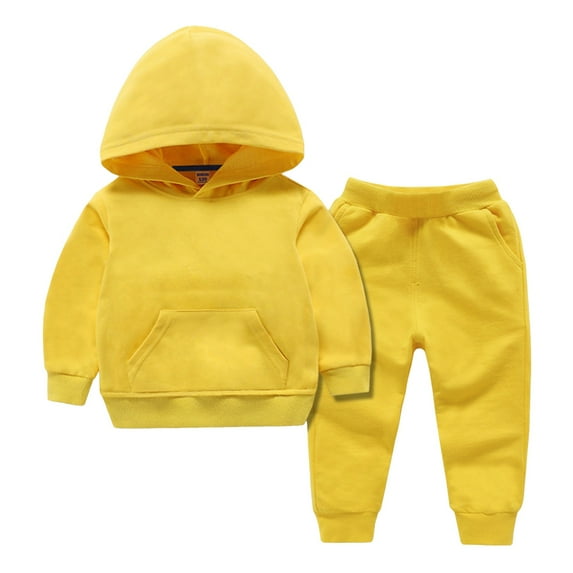 Caqnni Little Boy Girl Girl Hoodies Pants Outfit Fall Winter Clothes Solid Sweatshirt Pullover Tops+Cute Pants Outfits (6-7 Years,Yellow)