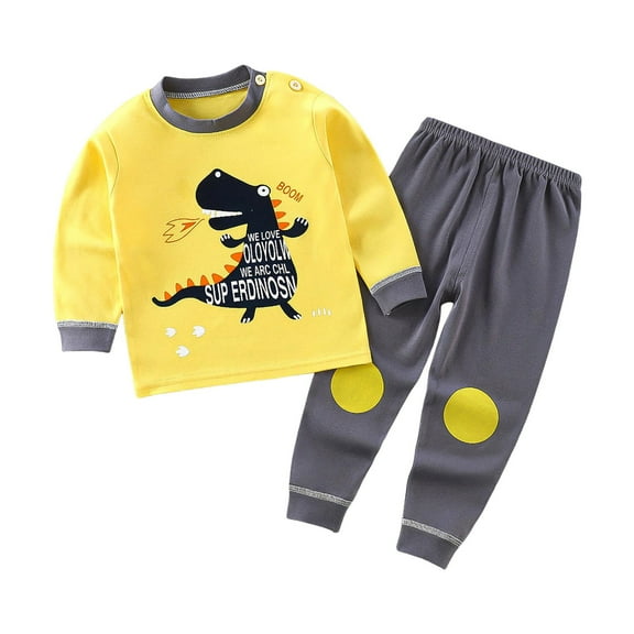 Caqnni Little Boy Pajama Outfits Fall Winter Clothes Cotton Long Sleeve Sweatshirt Pullover Tops + Joggers Pants Set (Gold,5-6 Years)
