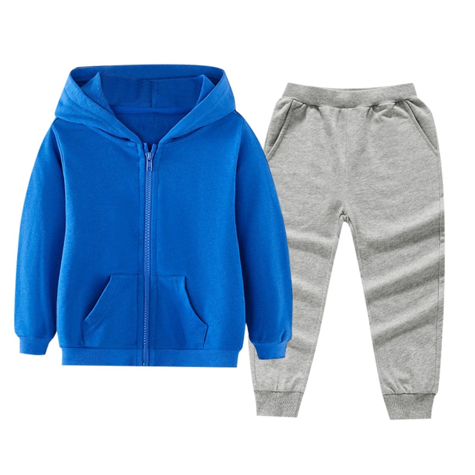 Kids Navy Blue Hooded Tracksuit Set – Cute Cat Face Hoodie with Jogger Pants main image 1