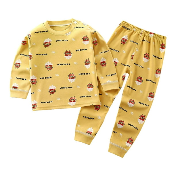 Caqnni Little Boys Little 2PCS Fall Pajama Outfits Long Sleeve Crew Neck Sweatshirt Top Elastic Waist Sweatpants Boys Clothes (Gold,6-12 Months)