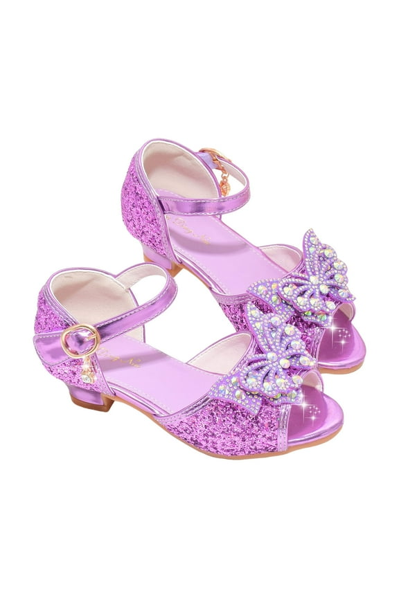 Little Girls Dress Shoes Princess Ballet Shoes Flower Girl Glitter Bow Ballet Flats for Party, Wedding, Performance, Prom, Graduation Dress Shoes(Purple,13)