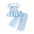 thumbnail image 1 of Caqnni Little Kids Girl Summer Outfit Sleeveless Tied Flower Print Cami Tank Tops Elastic Shorts Toddler 2Pcs Clothes Set Pajamas Set Blue 6-9 Months, 1 of 9