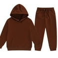 thumbnail image 1 of Caqnni Little Little Girls Boys Sportswear Outfit Set Solid Color Pullover Hoodie Sweatshirt Tops and Casual Drawstring Pants Fall Clothing (2-3 Years,Coffee), 1 of 2