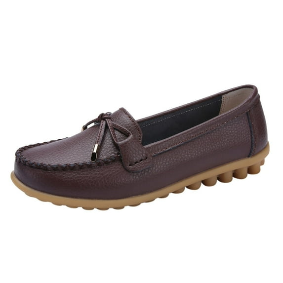 Caqnni Loafers for Women Leather Penny Shoes Classic Comfortable Business Work Shoes Office Shoes Flats Shoes (10,Brown)