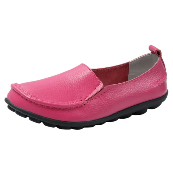 Caqnni Loafers for Women Slip-Ons Leather Platfor Penny Loafers Shoes Sole No Slip Flats Shoes Dress Shoes (8.5,Red)