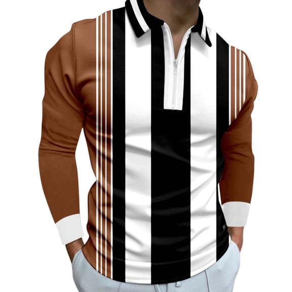 Caqnni Long-Sleeve Polo Men's Fit for Relaxed Home Comfort (Brown,3XL)