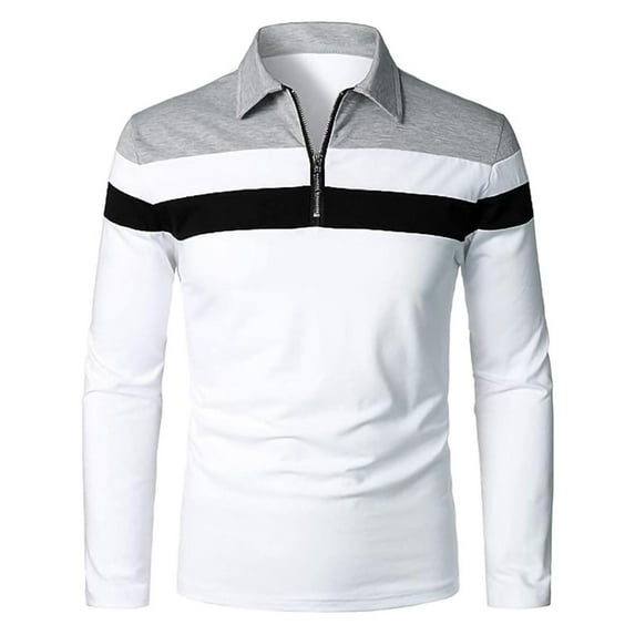 Caqnni Long Sleeve Polo Shirts for Men collared Performance Golf Shirts Casual Workwear Office (Z01-White,L)