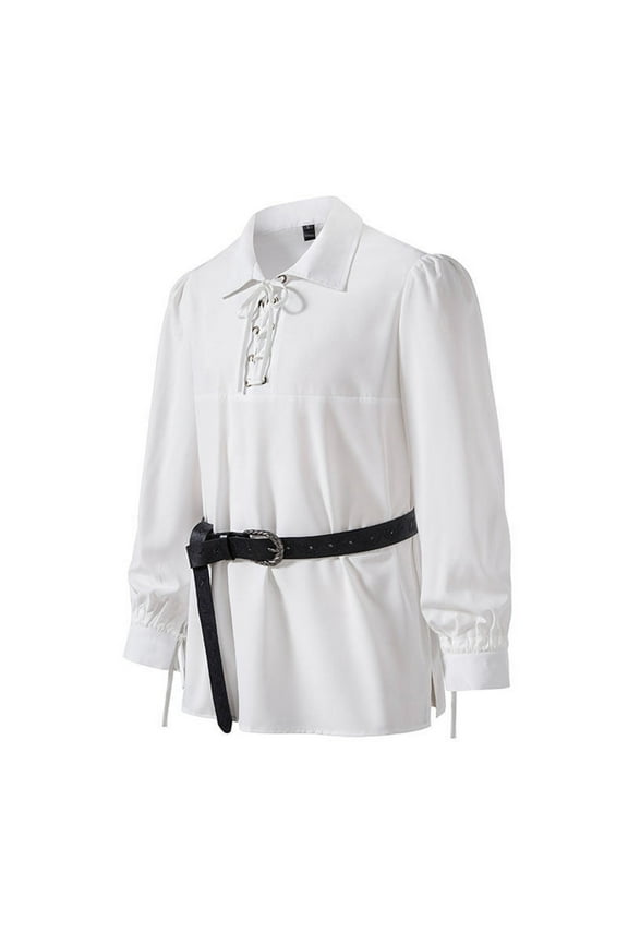Male Vintage Lace Shirt Hem Stand Collar Long Sleeve Shirt Blouse Fitted Dress Vintage Performances Clothing Shirts Prince's Shirt Role-Playing (White,S)