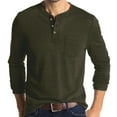thumbnail image 1 of Caqnni Men Casual Henley Shirt Long Sleeve Autumn and Winter Basic T Shirt Pocket Soild Button Tee Top (AG,3XL), 1 of 5