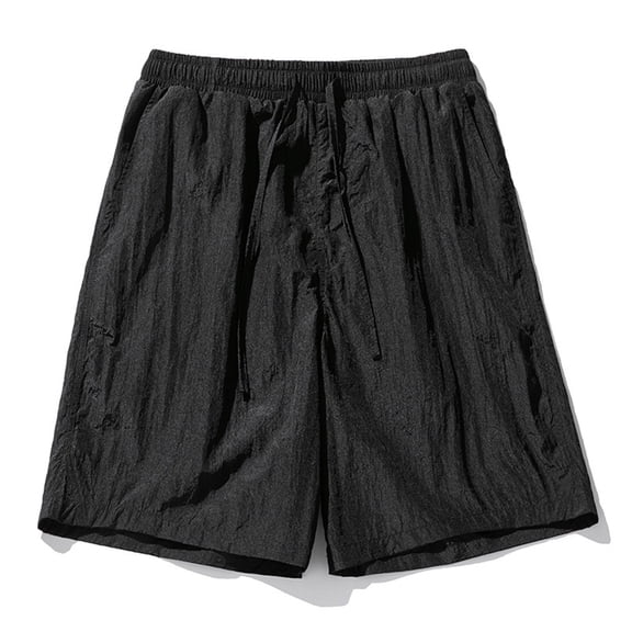 Caqnni Men Casual Summer Beach Shorts Elastic Waist Drawstring Flat Front Short(Black,3XL)