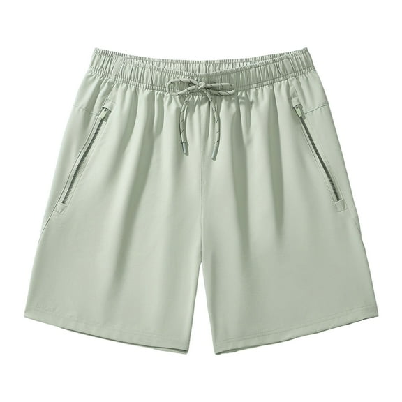 Caqnni Men Casual Summer Beach Shorts Elastic Waist Drawstring Flat Front Short(Green,XS)