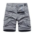 thumbnail image 1 of Caqnni Men Casual Summer Beach Shorts Elastic Waist Drawstring Flat Front Short(Grey,S), 1 of 3