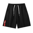 thumbnail image 1 of Caqnni Men Casual Summer Beach Shorts Lightweight Elastic Waist Drawstring Flat Front Short(Black,XL), 1 of 4