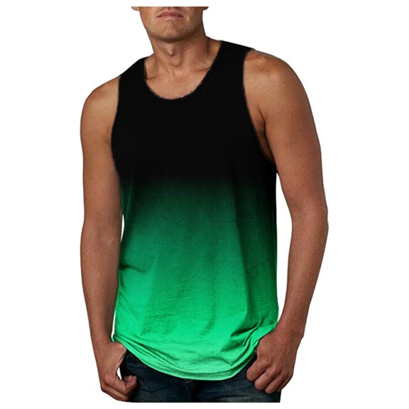 Caqnni Men Causal Loose Gradient Color Sleeveless (Green,XXL)