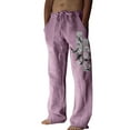 thumbnail image 1 of Caqnni Men Cotton Linen Trousers Casual Lightweight Loose Fit Drawstring Pants Summer Trousers with Pockets (Purple,M), 1 of 4