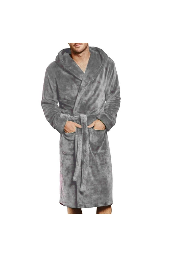 Men Hooded Bathrobe For Men 100 Cotton Terry Bathrobes with Hood Towel Spa Robe Bathrobe for Men Loungewear (A029-Grey,S)