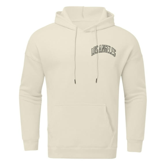 Caqnni Men Hoodie Sweatshirt Loose Fit Fashion Solid Color Letter Printing Pullover Hoodie Casual Long Sleeve Hooded Sweatshirt with Pocket (XL,Beige)