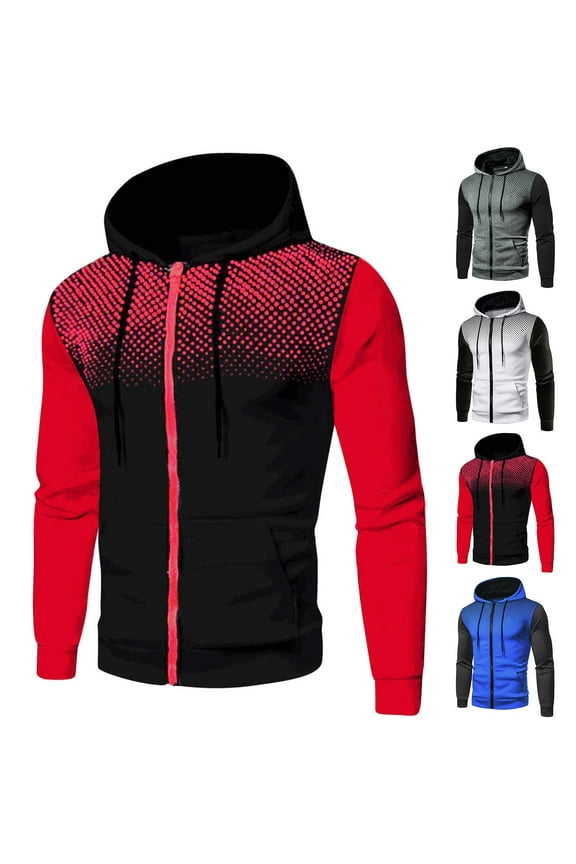 Men Hoodies Casual Hoodies for Men with Zip Pockets Full Zip Long Sleeve Sweatshirt Sports Hooded Jacket (Red,XL)