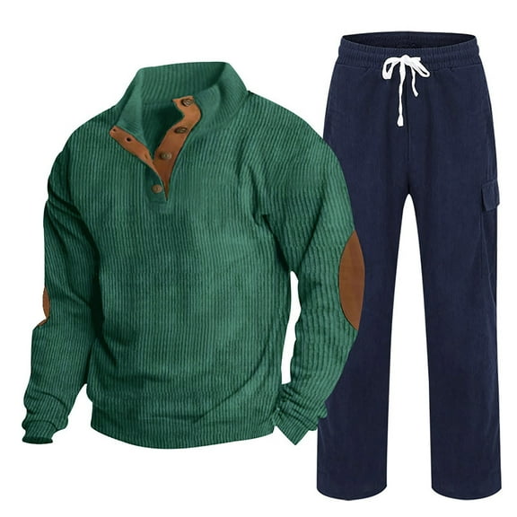 Caqnni Men Hoodies Long Sleeve Stand Collar Sweatshirts Vintage Quarter Zip Pullover Fall Winter Top Athletic Running Jogging Suit Sets (Blue,3XL)