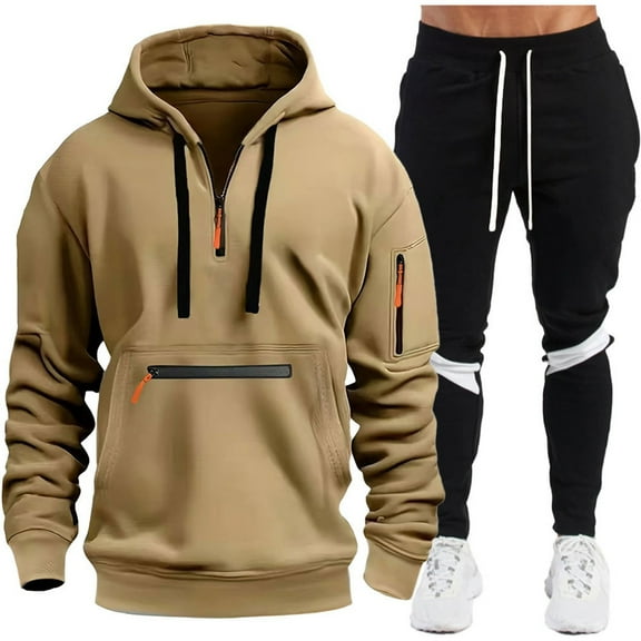 Caqnni Men Men Tracksuit 2 Piece Gym Outfits For Men Sweatsuits Wear Men Kangaroo Pocket Hoodie And Jogging Bottoms S-M-L-XL-XXL-XXXL (Brown,M)