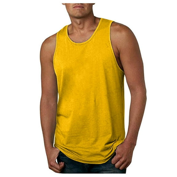 Caqnni Men'S Muscle T-Shirt, Sleeveless, Muscle Tank, Classic Muscle Tee Top For Athletic Bodybuilding Gym (Z01-Yellow,3XL)