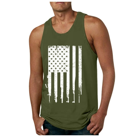Caqnni Mens 4th of July Tank Shirt USA Flag Short Sleeved T-Shirts Muscle Gym Workout T-Shirt(AG,XXL)