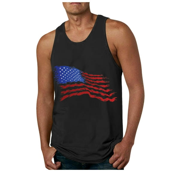 Caqnni Men USA American Flag Top Tank Tops Sleeveless Shirts Summer Beach 4th July Patriotic Tank Tops Sleeveless Shirts (Black,M)