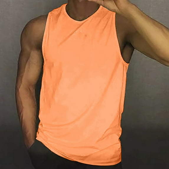 Caqnni Men Workout Tank Top Gym Bodybuilding Quick Dry Sleeveless Muscle T ShirtsRuning Tank Gym Muscle Shirts Bodybuilding Casual Compression Tee Basketball Tank Tops (Orange,XXL)