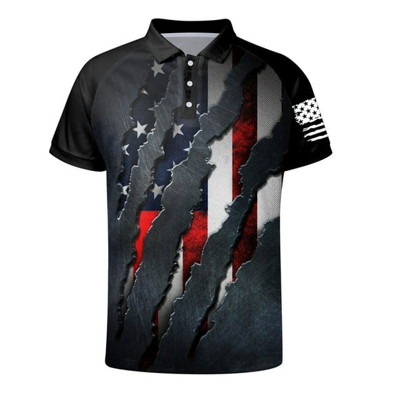 Caqnni Men's 4th of July 1776 Polo Shirt (Black,L)