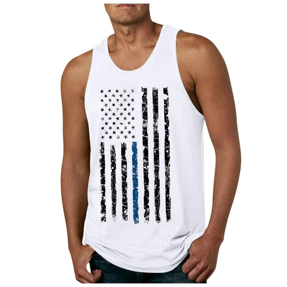 Caqnni Men's 4th of July Tank Top Shirts Sleeveless American Flag (White,3XL)