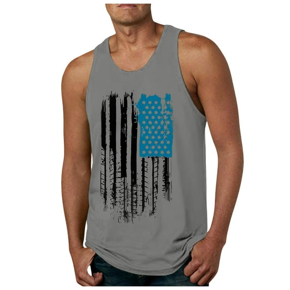 Caqnni Men's American Flag Tank Top Shirts Sleeveless Casual 4th of July Day Patriotic Shirts (Grey,3XL)