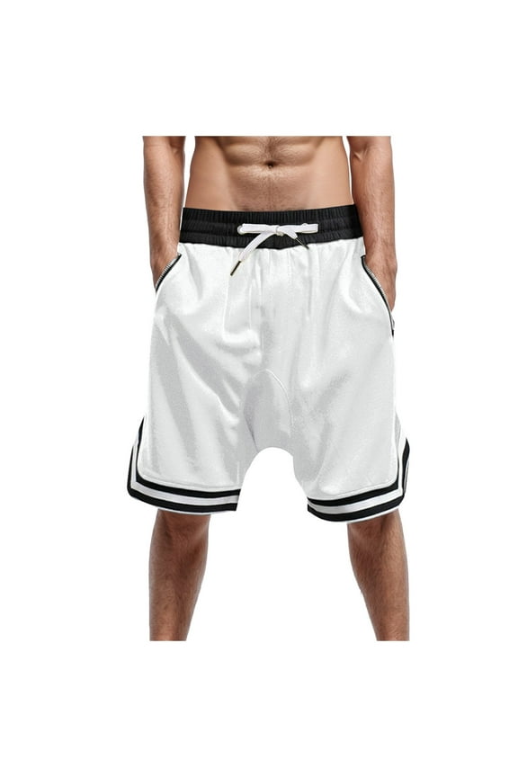 Men's Athletic Shorts Mesh Workout Gym Activewear Basketball Shorts With Pockets Sports Gym Basketball Casual Shorts Summer Beach Shorts (XL,White)