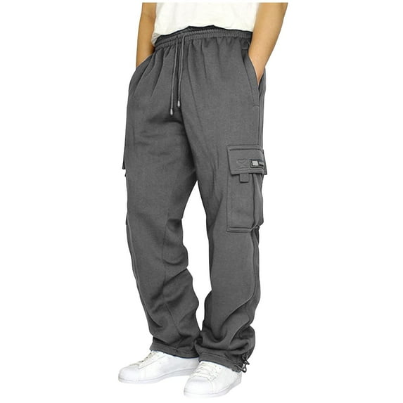 Caqnni Men's Baggy Cargo Pants Open Bottom Straight Leg Cargo Pants for Men Lightweight Sweat Pants Lounge Pants with Pockets (XL,Z04-Grey)
