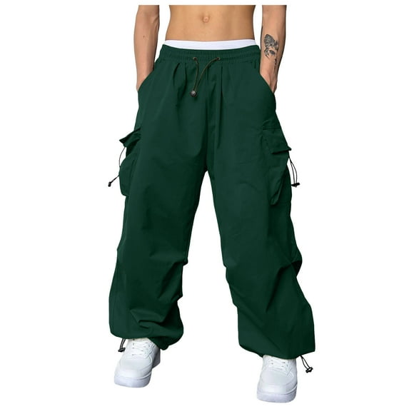 Caqnni Men's Baggy Cargo Pants Trendy Casual Parachute Pant Loose Fit Harem Joggers with Pockets for Streetwear for Fall and Winter (XL,White)