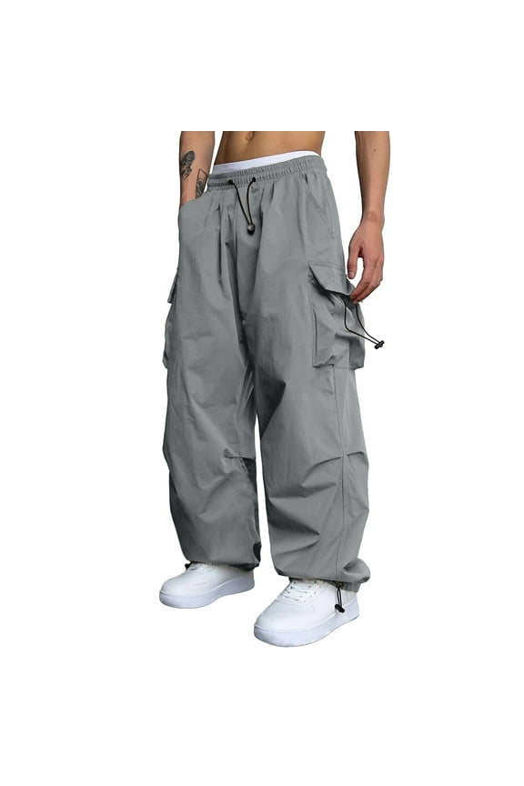 Men's Baggy Sweatpants Parachute Pants Wide Leg Y2k Track Pants Cargo Joggers Cyber Streetwear (Grey,L)