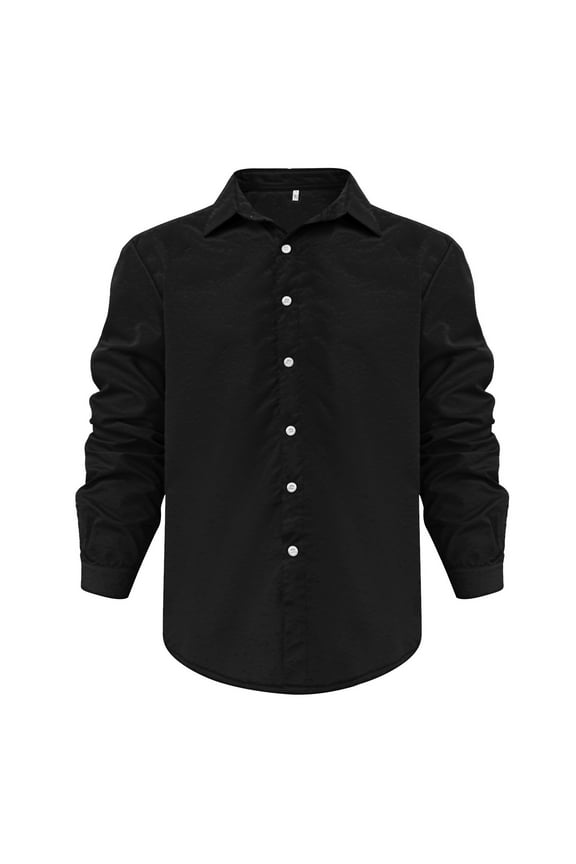 Men's Casual Button up Shirt Long Sleeve Dress Shirt with Pocket Summer Beach Wedding Shirt (Black,XXL)