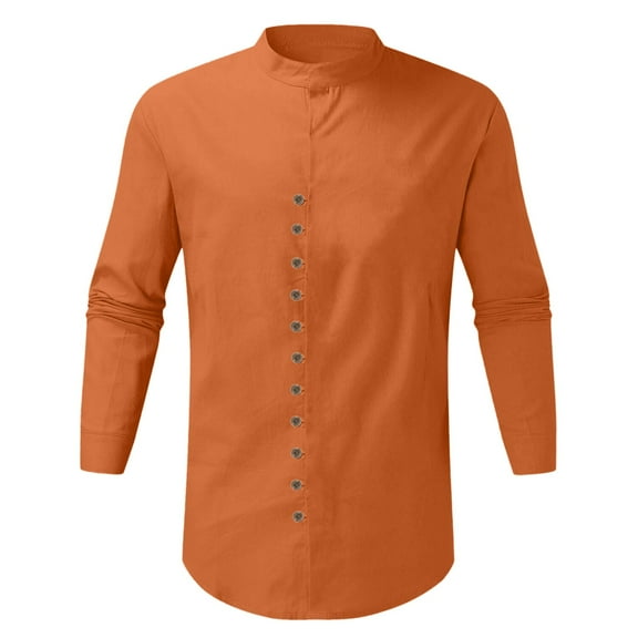 Caqnni Men's Casual Button up Shirts Long Sleeve Regular Fit Fashion Camp Beach Shirts Tops Beach Wedding Shirts (Orange,3XL)