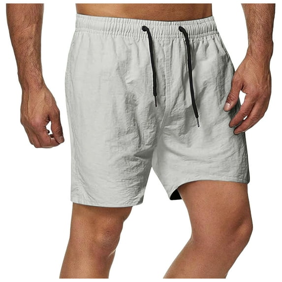 Caqnni Mens Casual Shorts Multiple Pockets Outdoor Straight Type Casual Shorts Elastic Waist Yoga Summer Trousers (Z01-Grey,L)