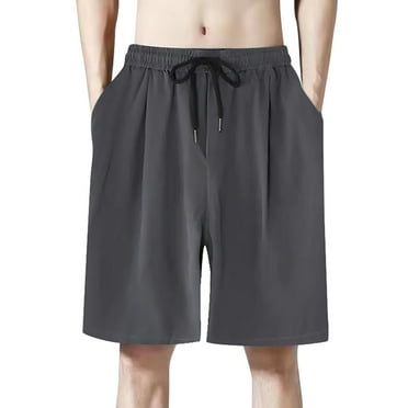 Caqnni Men's Casual Elastic Waist Drawstring Lightweight Summer Beach Shorts(Dark Gray,L)